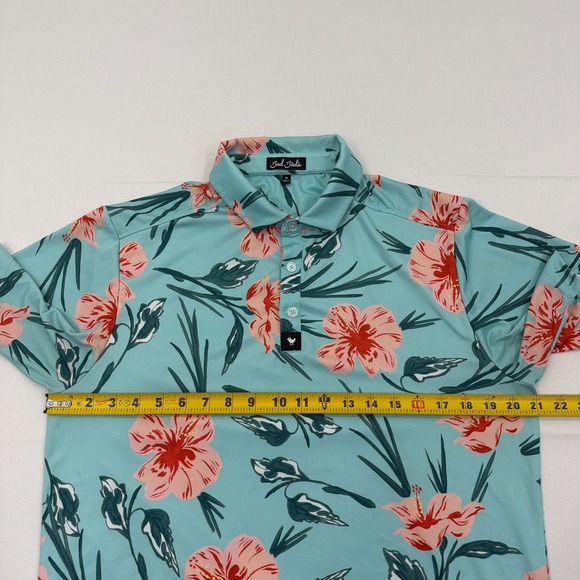 Bad Birdie Golf Polo Shirt‎ Mens Medium Floral Green Beach Tropical Flowers - Picture 4 of 9